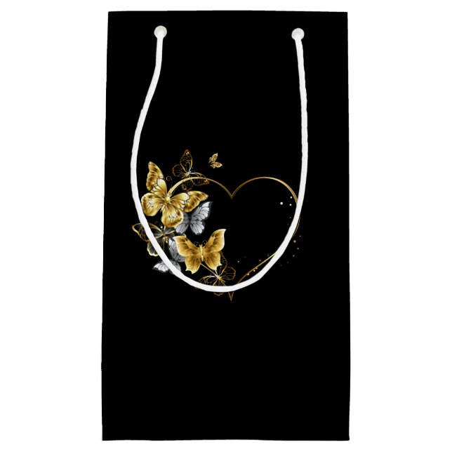 Bolsa De Regalo Pequeña Corazón con mariposas doradas (Anverso)