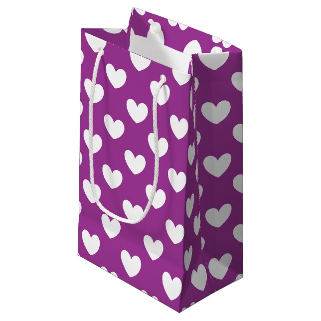 Bolsa De Regalo Pequeña Corazones de polka blanca en morado (Angulo Anverso)
