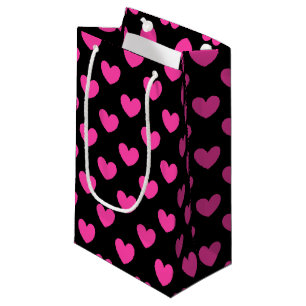 Bolsa De Regalo Pequeña Corazones de polka rosa fucsia en negro
