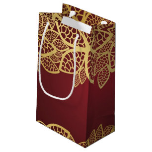 Bolsa De Regalo Pequeña Cordón de oro de la hoja en fondo rojo