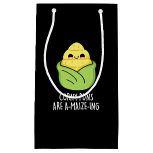 Bolsa De Regalo Pequeña Corny Puns son A-maize-ing Funny Corn Pun Dark BG