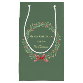 Bolsa De Regalo Pequeña Corona de Navidad botánica con letra moderna