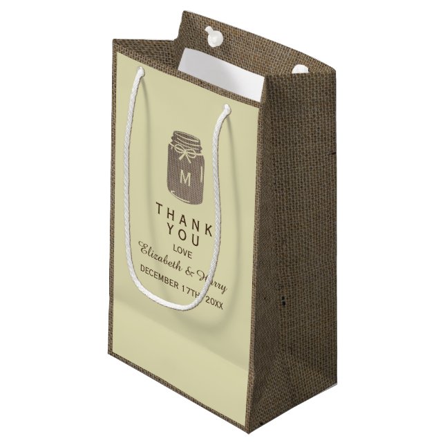 Bolsa De Regalo Pequeña Country Burlap Mason Jar Boda Gracias (Angulo Anverso)