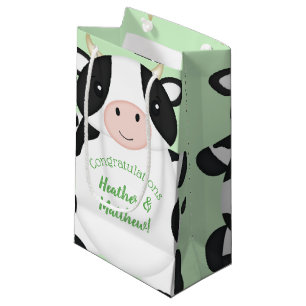 Bolsa De Regalo Pequeña Cow Baby Shower Green