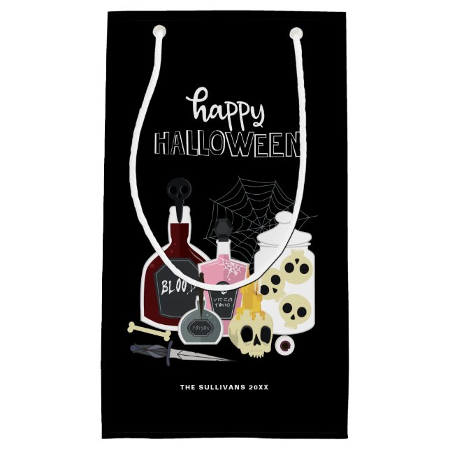 Bolsa De Regalo Pequeña Cránulos y pociones Ilustraciones Feliz Halloween (Anverso)