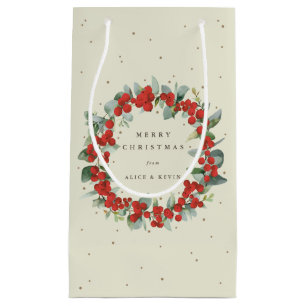 Bolsa De Regalo Pequeña Crema Bayas Rojas+Eucalipto Navidad/Vacaciones