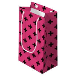 Bolsa De Regalo Pequeña Cruces de polka negra en fucsia