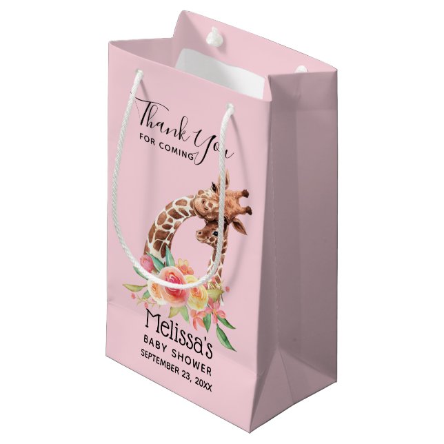 Bolsa De Regalo Pequeña Cuidada jirafa acuarela mamá y bebé gracias (Angulo Anverso)