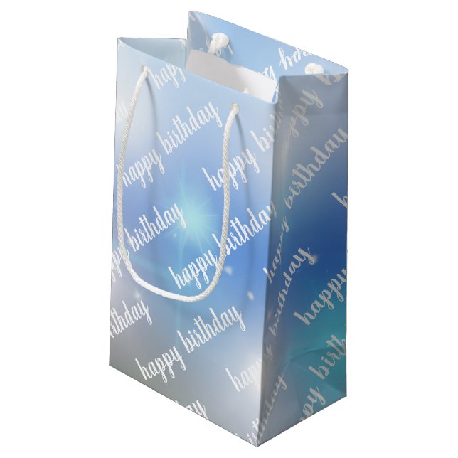 Bolsa De Regalo Pequeña cumpleaños bokeh azul y blanco (Angulo reverso)