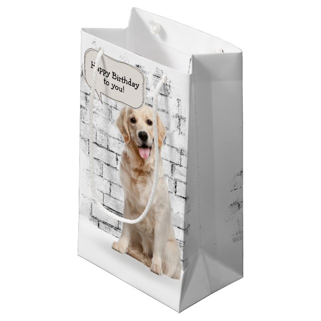 Bolsa De Regalo Pequeña cumpleaños de Golden Retriever (Angulo Anverso)