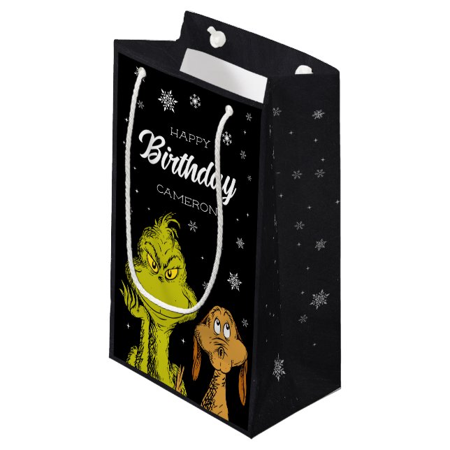 Bolsa De Regalo Pequeña Cumpleaños de Grinch Chalkboard (Angulo Anverso)