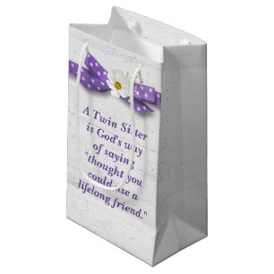 Bolsa De Regalo Pequeña Cumpleaños de hermana gemela con cinta de Punto Po