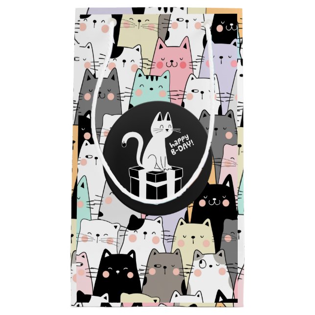 Bolsa De Regalo Pequeña Cumpleaños de los gatos de Ilustracion sin foco (Anverso)