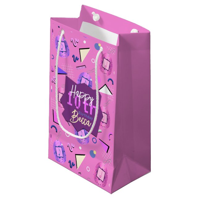 Bolsa De Regalo Pequeña Cumpleaños de Tamagotchi Rosa Retro (Angulo Anverso)