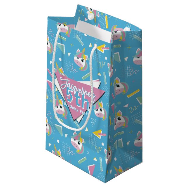 Bolsa De Regalo Pequeña Cumpleaños de Unicornio Azul Retro chicas (Angulo Anverso)