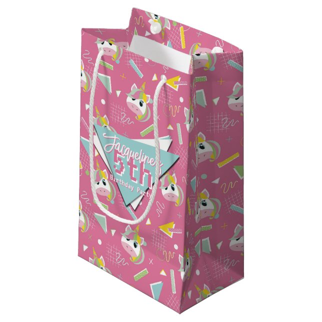 Bolsa De Regalo Pequeña Cumpleaños de Unicornio rosa Retro chicas (Angulo Anverso)