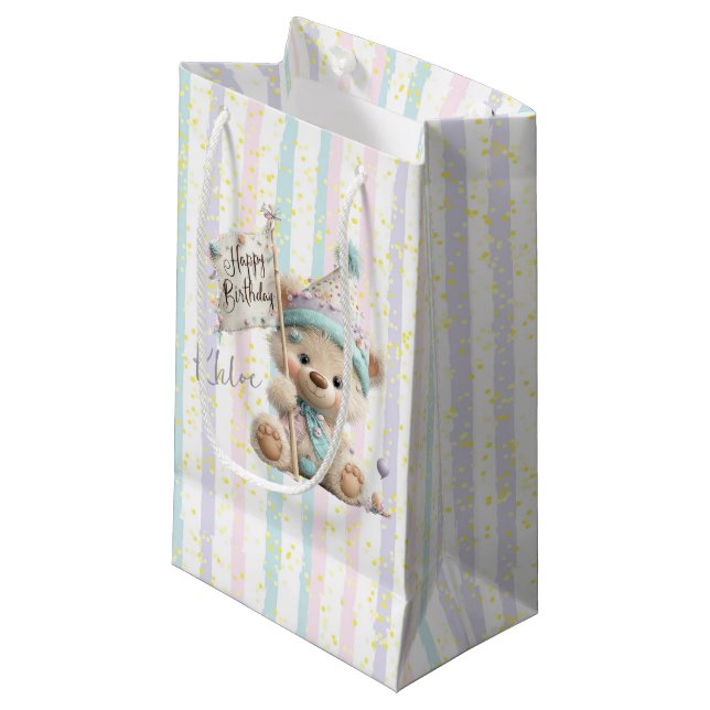 Bolsa De Regalo Pequeña Cumpleaños del osito de pastel (Angulo Anverso)