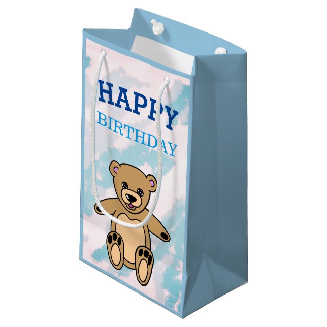Bolsa De Regalo Pequeña Cumpleaños del Oso de Teddy Marrón (Angulo Anverso)