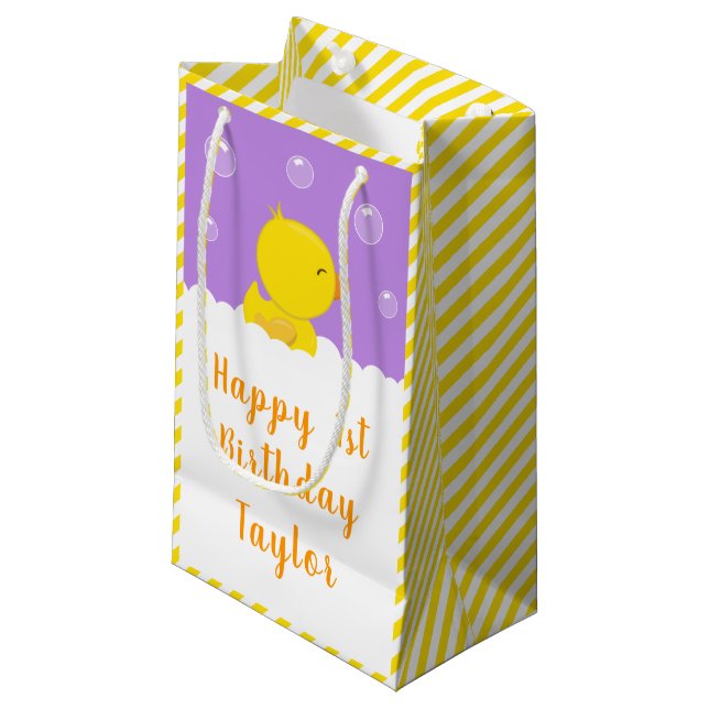 Bolsa De Regalo Pequeña Cumpleaños feliz amarillo y morado de dudoso cauch (Angulo Anverso)