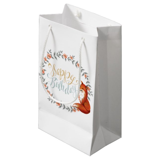 Bolsa De Regalo Pequeña Cumpleaños Fox Wreath (Angulo Anverso)