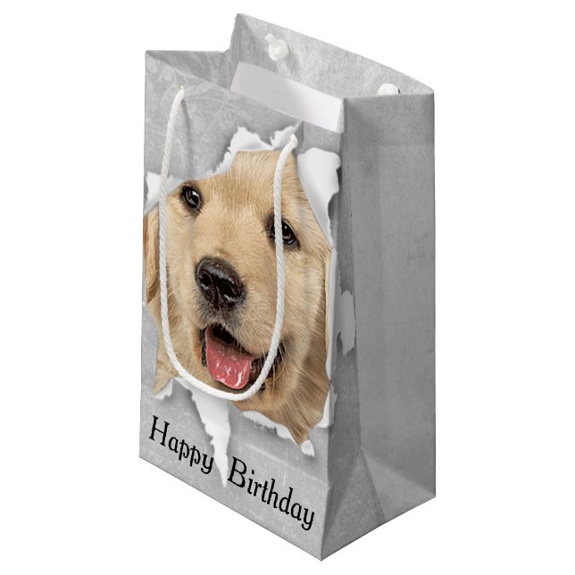 Bolsa De Regalo Pequeña Cumpleaños Golden Retriever In Paper Hole (Angulo Anverso)