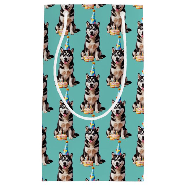 Bolsa De Regalo Pequeña Cumpleaños Husky Dog (Anverso)