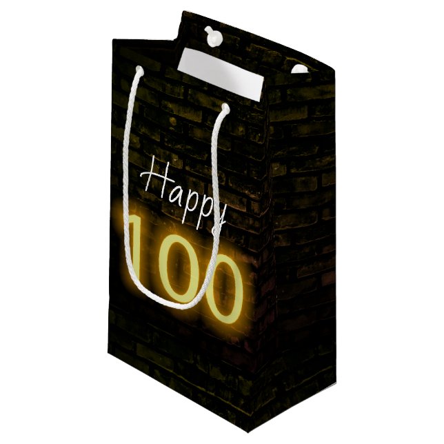 Bolsa De Regalo Pequeña Cumpleaños Neon 100 Rótulo en ladrillo (Angulo Anverso)