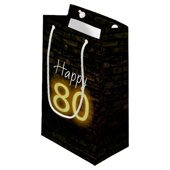 Bolsa De Regalo Pequeña Cumpleaños Neon 80 Rótulo en ladrillo (Angulo Anverso)