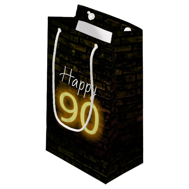 Bolsa De Regalo Pequeña Cumpleaños Neon 90 Rótulo en ladrillo (Angulo Anverso)