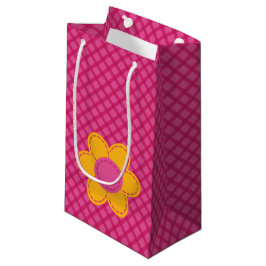 Bolsa De Regalo Pequeña Cumpleaños niña diseño floral de cuadros rosa