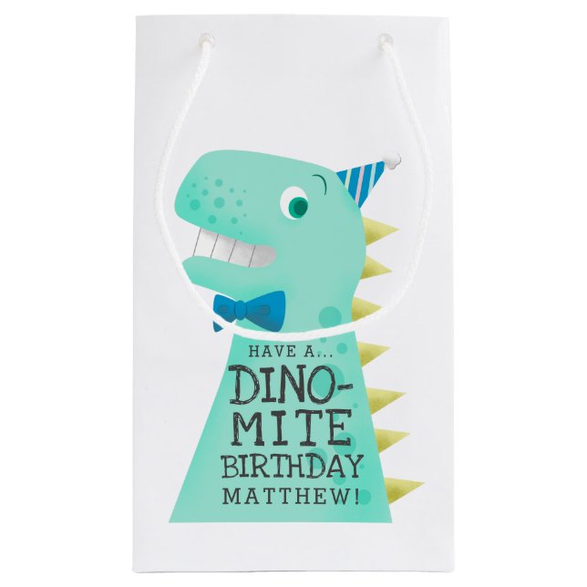 Bolsa De Regalo Pequeña Cumpleaños personalizado dinosaurio lindo (Reverso)