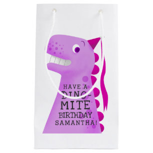 Bolsa De Regalo Pequeña Cumpleaños personalizado rosa y dinosaurio