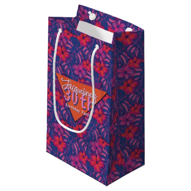 Bolsa De Regalo Pequeña Cumpleaños Tropical Morado Floral (Angulo Anverso)