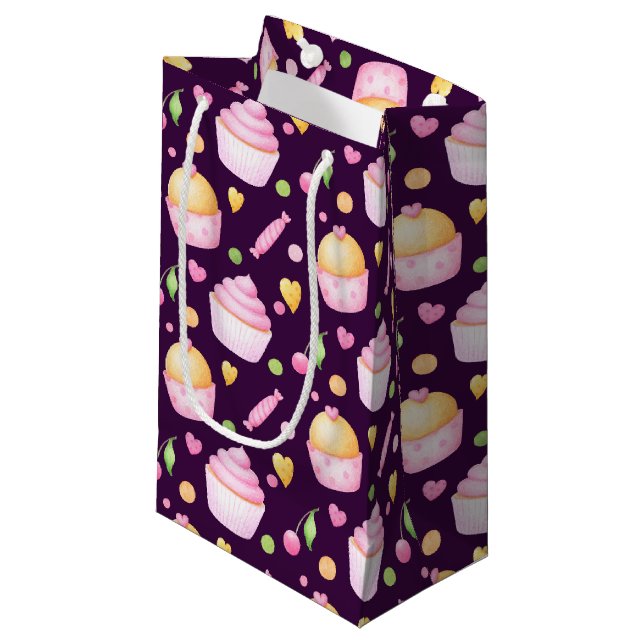 BOLSA DE REGALO PEQUEÑA CUPCAKES DE DÍA DE SAN VALENTÍN ROSA Y AMARILLA (Angulo Anverso)