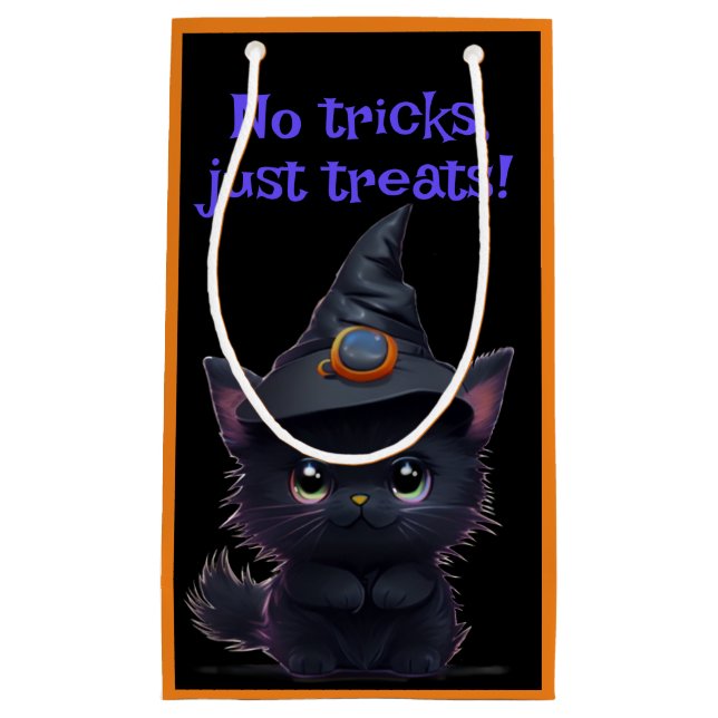 Bolsa De Regalo Pequeña Curioso gato negro de Halloween (Anverso)