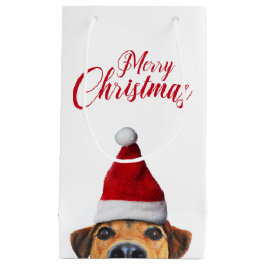 Bolsa De Regalo Pequeña Curioso perro gracioso con Santa Hat