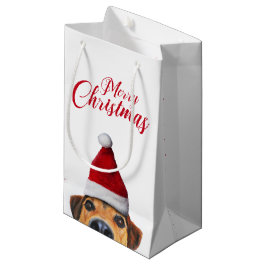 Bolsa De Regalo Pequeña Curioso perro gracioso con Santa Hat