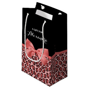 Bolsa De Regalo Pequeña Curva de impresión de coral y jaguar negro con nom