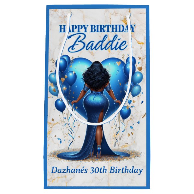 Bolsa De Regalo Pequeña Curvy African American Woman Blue Birthday Baddie (Anverso)