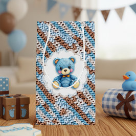 Bolsa De Regalo Pequeña Cute Crochet Teddy Bear Blue and Brown
