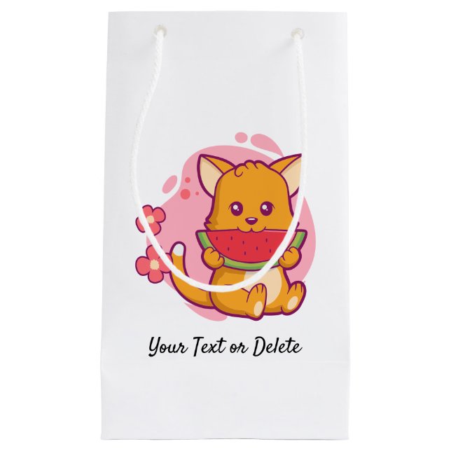 Bolsa De Regalo Pequeña Cute gato comiendo sandía | Kawaii (Anverso)