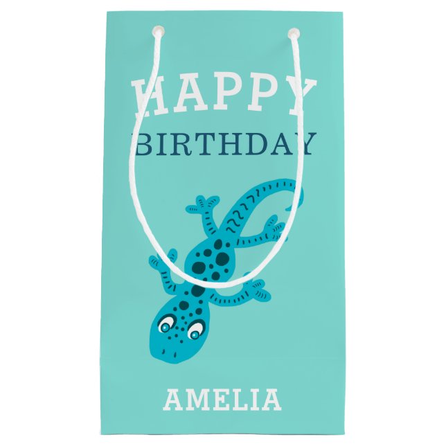 Bolsa De Regalo Pequeña Cute Gecko Lizard Blue Boy Kids Cumpleaños (Anverso)