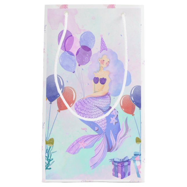 Bolsa De Regalo Pequeña Cute Mermaid Birthday Party (Anverso)