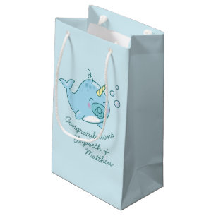 Bolsa De Regalo Pequeña Cute Narwhal Baby Shower Kawaii Blue Boy