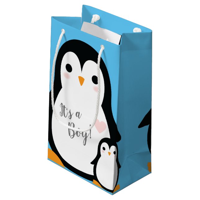 Bolsa De Regalo Pequeña Cute pingüino Baby Shower Blue Boy (Angulo reverso)