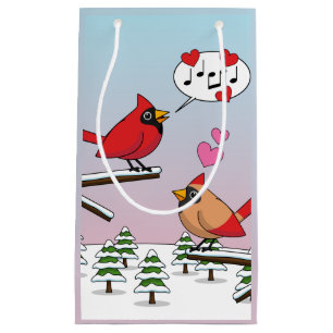 Bolsa De Regalo Pequeña Cute Red Northern Cardinals aman el paisaje invern