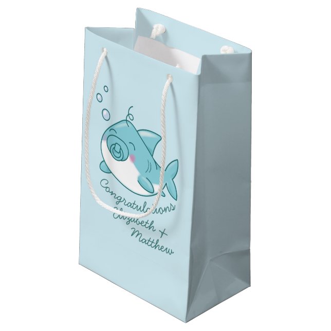 Bolsa De Regalo Pequeña Cute Shark Baby Shower Kawaii Blue Boy (Angulo reverso)