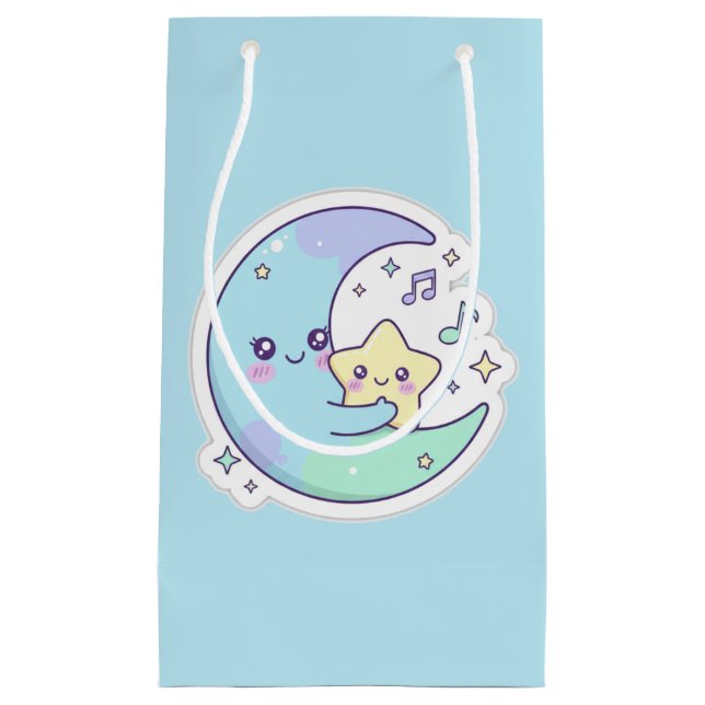 Bolsa De Regalo Pequeña Cute Sleeping Moon & Stars Baby Blue Ramadan Gift  (Anverso)