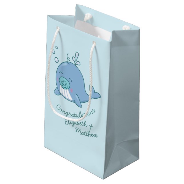 Bolsa De Regalo Pequeña Cute Whale Baby Shower Kawaii Boy Blue (Angulo reverso)