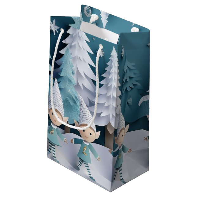 Bolsa De Regalo Pequeña Cutout Elves in the Snow Christmas  (Angulo reverso)